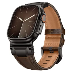 Premium Genuine Leather Strap for Apple Watch - Elegant Wrist Bracelet Correa (Black brown - black)