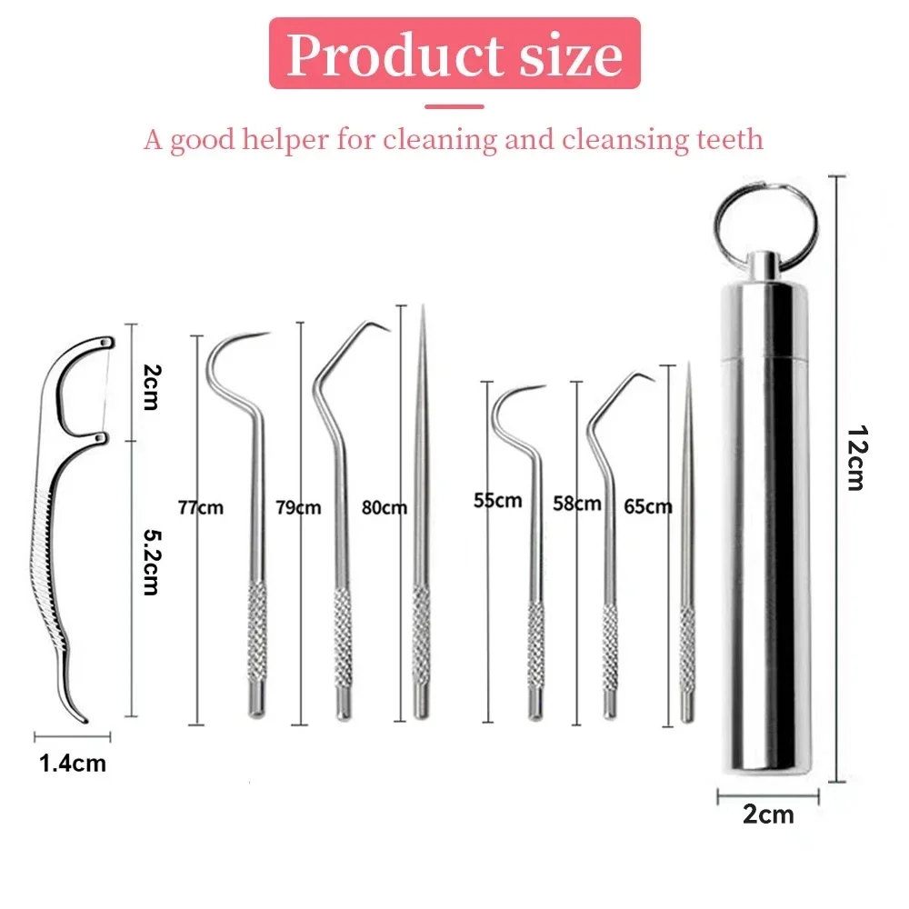 7pcs/set Aluminum Toothpick Set Tooth Flossing Reusable Toothpicks Portable Toothpick Floss Teeth Cleaner Oral Cleaning toothpick set