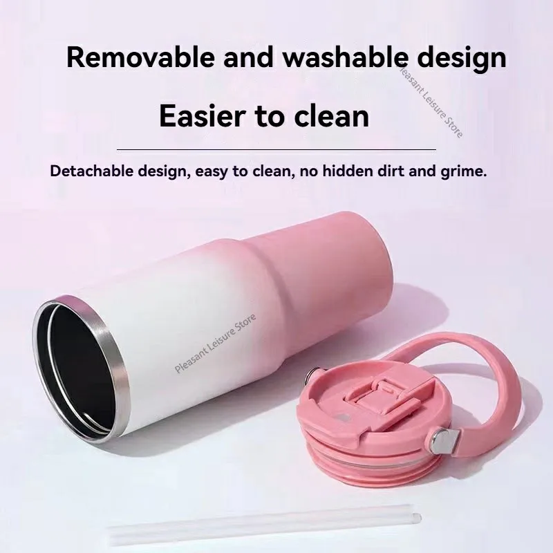 890ML Stainless Steel Thermos Cup Travel Thermos Water Bottle with Straw Keep Cold and Hot Car Coffee Cup Portable Vacuum Flask