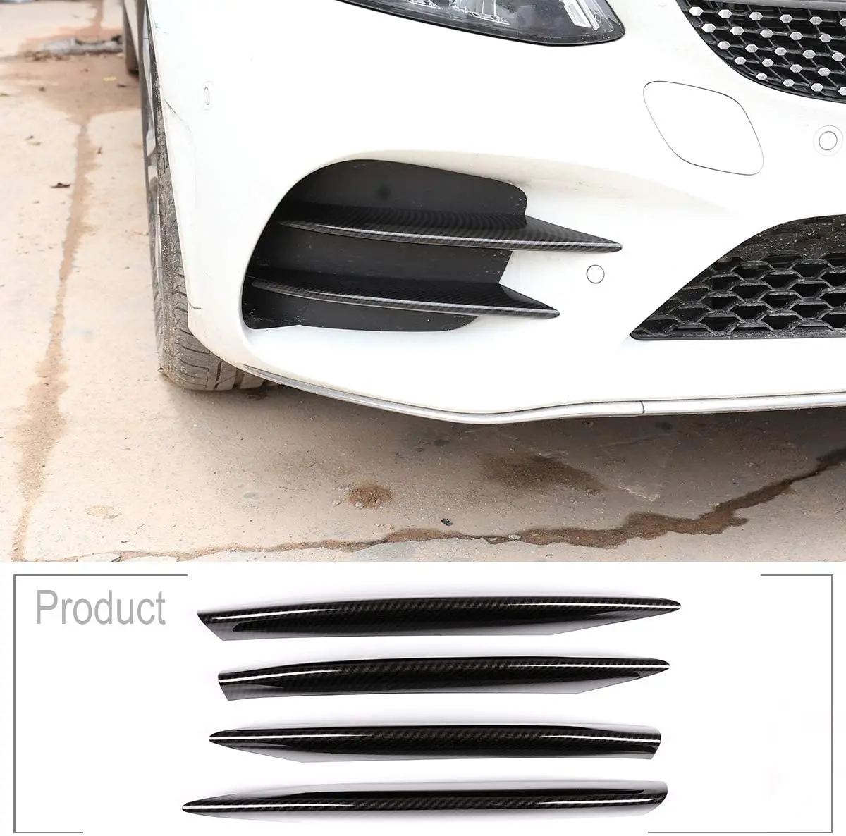 

4pcs ABS Car Front Lamp Air Intake Grille Decoration Strips Trim For Mercedes Benz C Class W205 C180 C260 C300 2019 Accessories