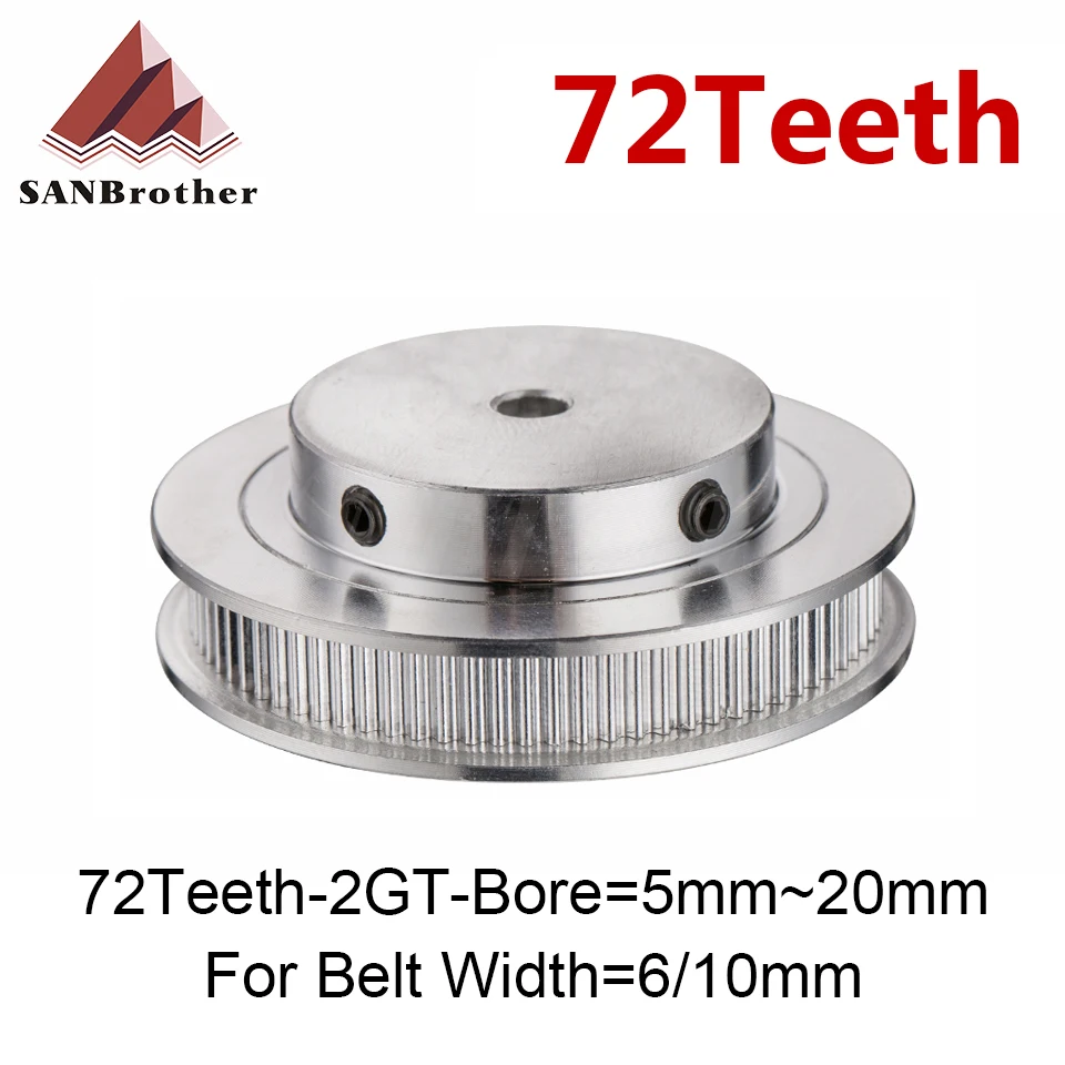 

72 Teeth 2GT Timing Pulley Bore 6/6.35/8/10/12/14/15/16/17/19/20mm for GT2 Open Synchronous belt width 6/10mm 72Teeth 72T