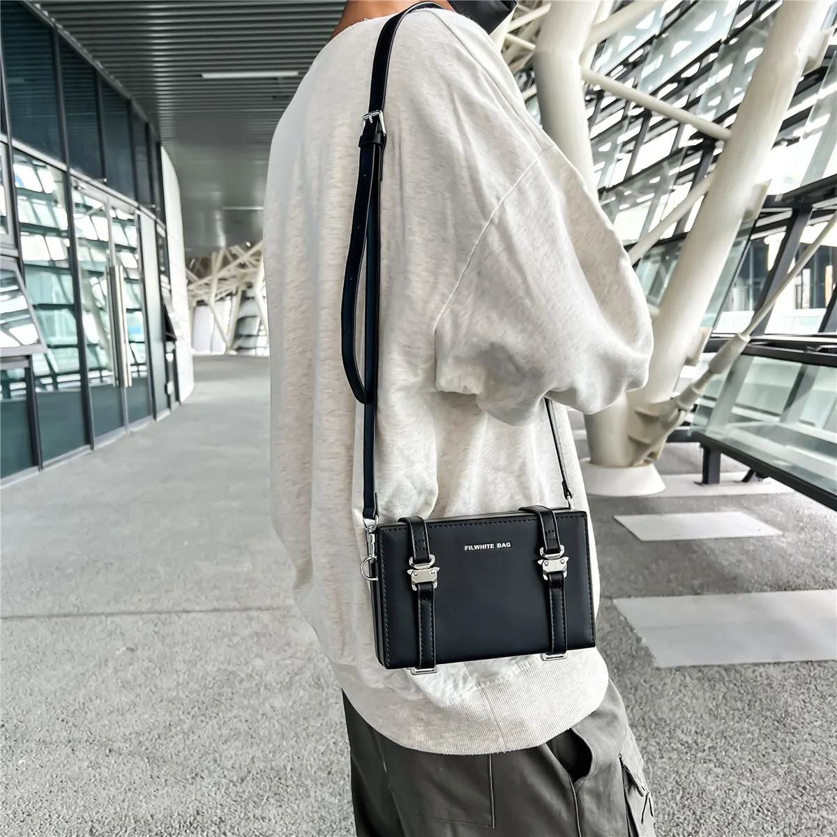 VC Cool Streetwear Barrel-shaped Shoulder Bags for Men Hip Hop Men's Small  Satchel Sling Bag ins Fashion Patchwork Crossbody Bag