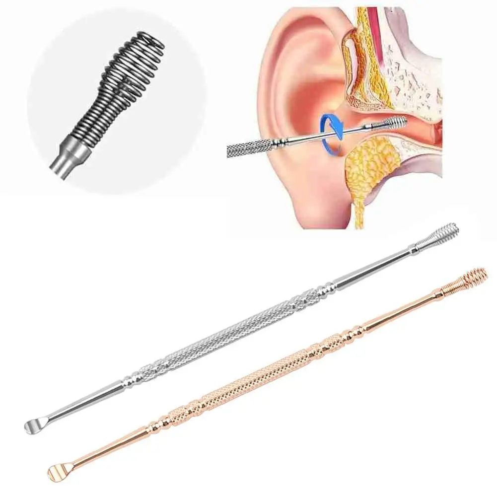 Stainless Steel Double Head Earpick 360° Rotating Spiral Ear Cleaner Remover Curette Ear Health Care Tool for Baby Adults bebird r1 r3 smart visual ear sticks endoscope 300w high precision earpick mini camera otoscope health care ear cleaner