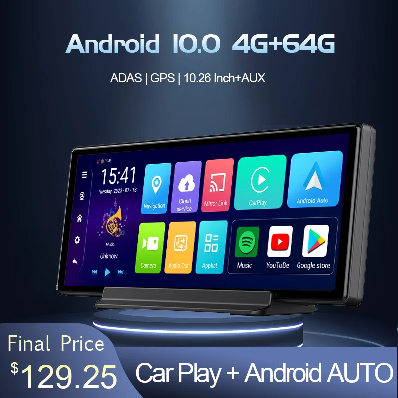 Nuovo Android 10.0 Navigazione Gps 10.26 Pollici Auto Dvr Adas Dash Cam 1080P Telecamera Per La Retromarcia Videoregistratore 4G Wifi Dashcam Cruscott