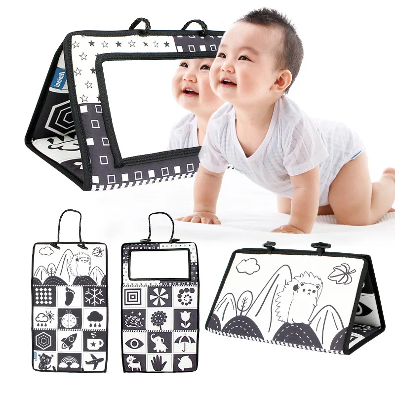 

Tummy Time Baby Floor Mirror With Colth Book Animal Black And White Visual Stimulation Kids Educational Toys Baby Fun Mirror