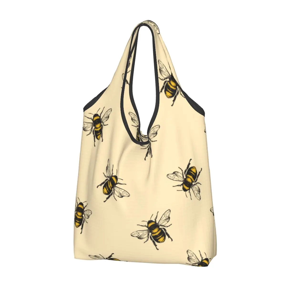 

Reusable Honey Bee Vintage Bees Grocery Bags Foldable Machine Washable Shopping Bags Large Eco Storage Bag Lightweight