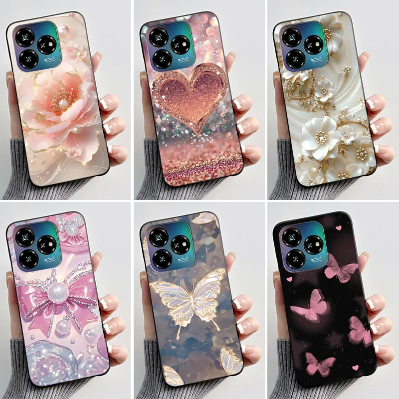 Black Soft Silicone Case with Cute Flower Cartoon Design