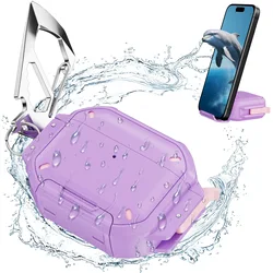 Waterproof Hard Cover with Powerful Drop Protection, Safety Lock & Phone Stand - AirPods Pro 3 (Purple)