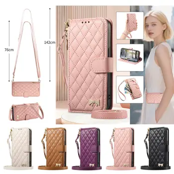 PU Leather Zipper Crossbody Wrist Strap Flip Wallet Phone Case For Samsung Galaxy S25 Plus S24 FE S23 Ultra S22 A56 5G A54 Cover 1