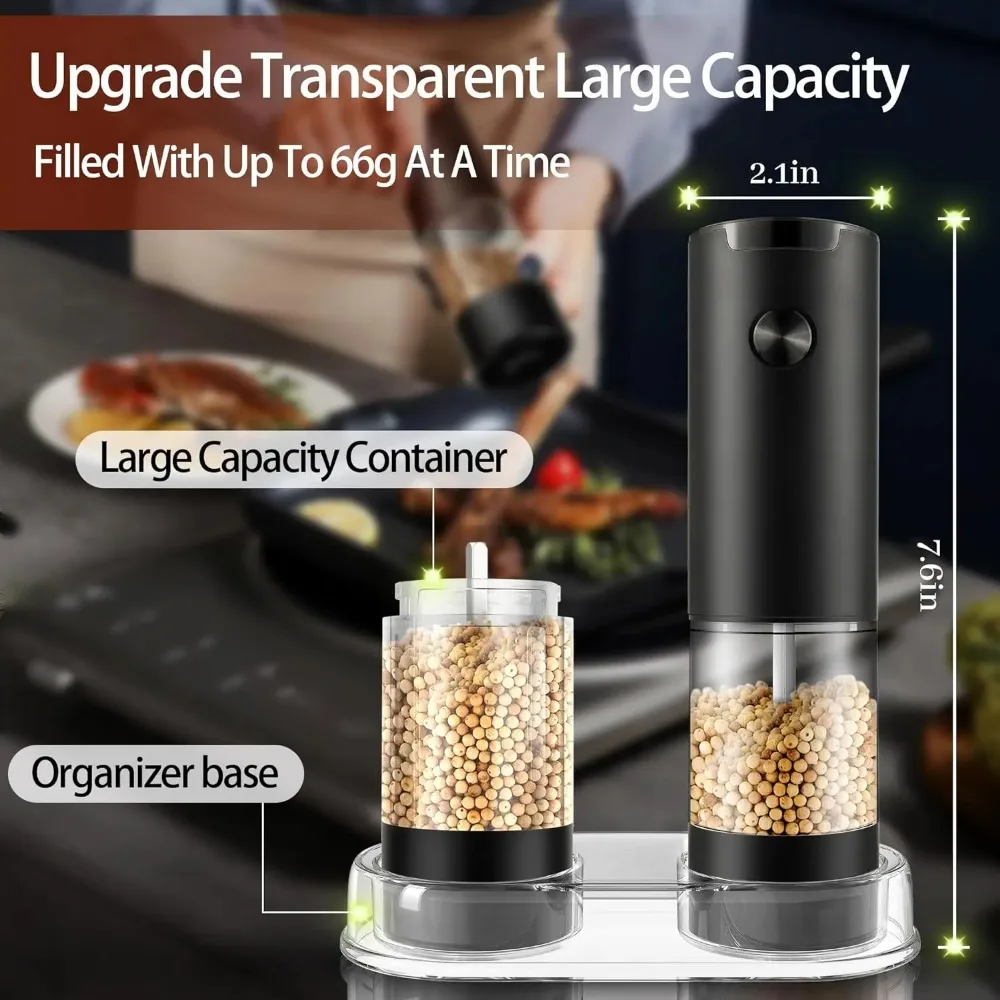 Electric Salt and Pepper Grinder Set Automatic Mill Adjustable Coarseness One-Hand Operation