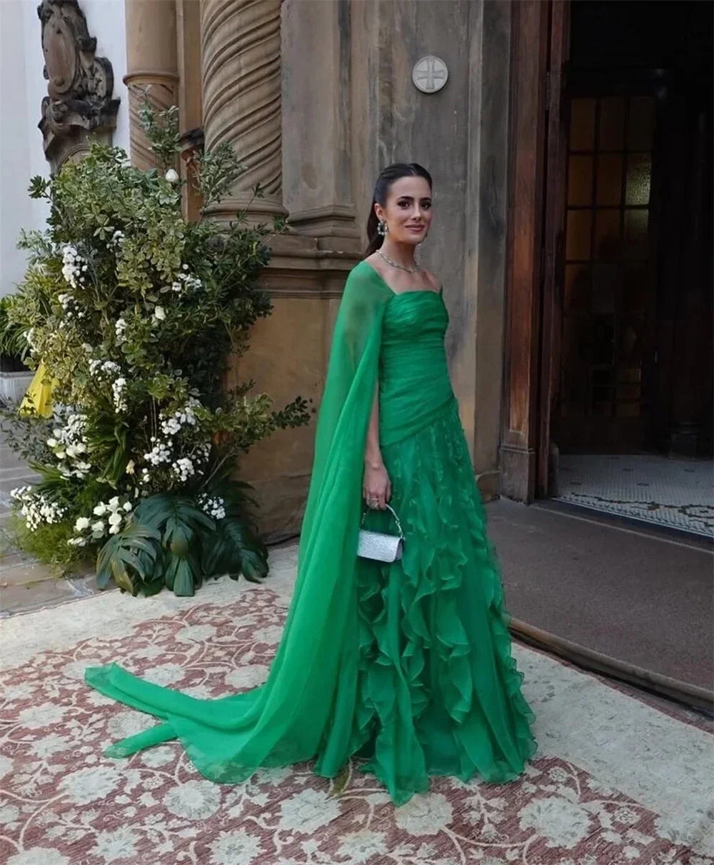 RFYR Ruffles Prom Dress Party Dress Chiffon A Line Evening Dress Detachable Shawl Women Celebrity Gala Dress Vestidos Customized 4