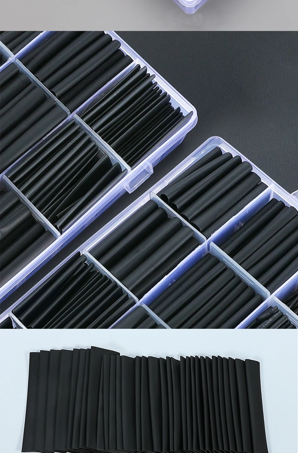 Schwarzes Schrumpfschlauch-Set – hochtemperaturbeständiger, flammhemmender Schrumpfschlauch, Drahtreparatur (wasserdicht, feuchtigkeitsbeständig) – Detail 2