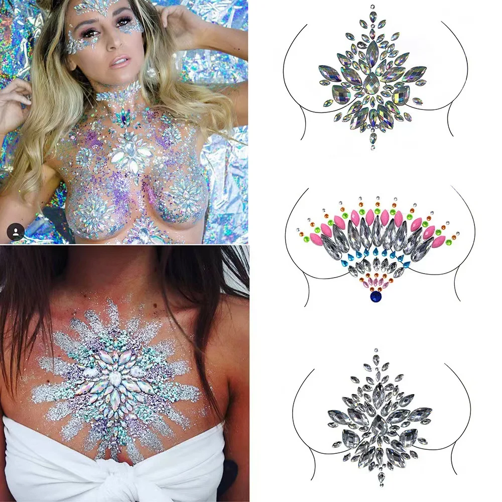 

New 3D Chest Sexy Jewel Stickers Prom Performance Concert Decoration Art Makeup Supplies Carnival Body Jewels Temporary Tattoos