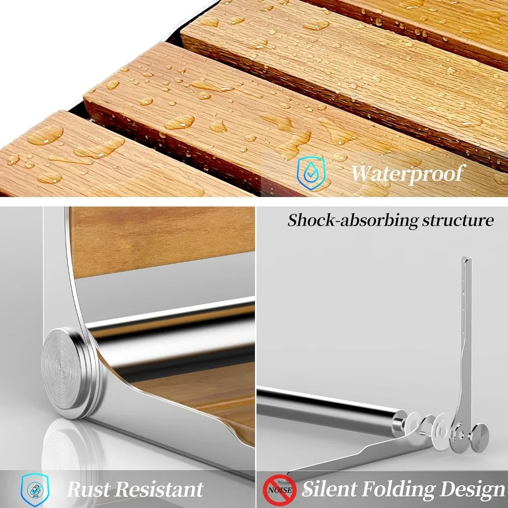 Folding Shower Seat Wall Mounted Foldable Shower Bench,Home Care Teak Shower Seat The Anti Pinch Design Makes Folding Safer 3