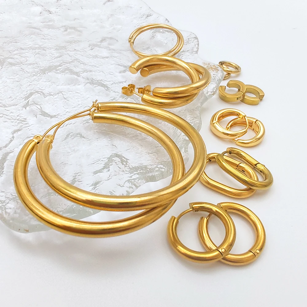 Earrings Fashion Gold Size Circle Women's Jewelry Accessories Classic Stainless Steel