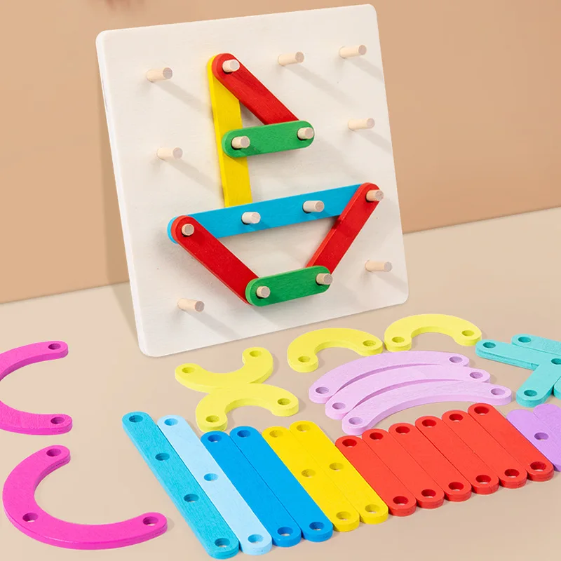 Montessori Wooden Pegboard Toy Number Construction Puzzle Peg