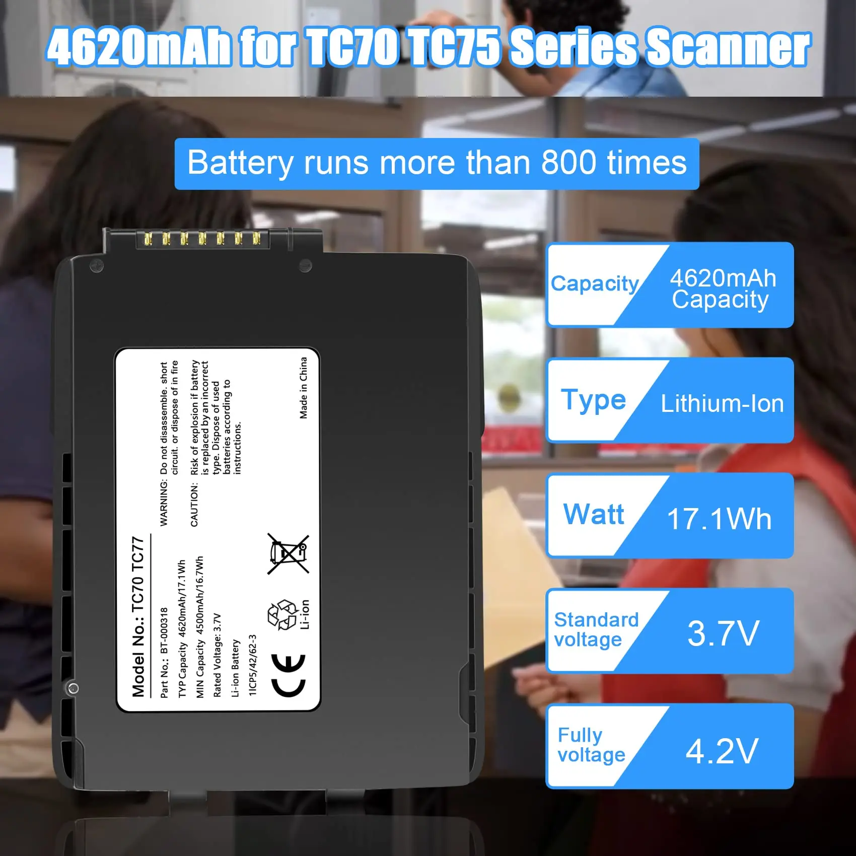 4620mAh TC70 Battery Replace for Zebra Symbol TC77 BT-000318 TC75 TC70X BTRY-TC7X-46MA2 82-171249-01 82-171249-02 TC72 TC75GK 2