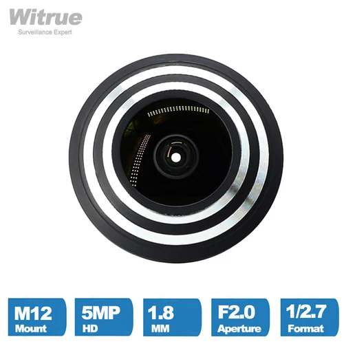 Witrue 감시 보안 카메라용 카메라 렌즈, CCTV 5MP 1.8MM M12 마운트, 1/2.7 인치 F2.0 180 도 어안, 신제품 2