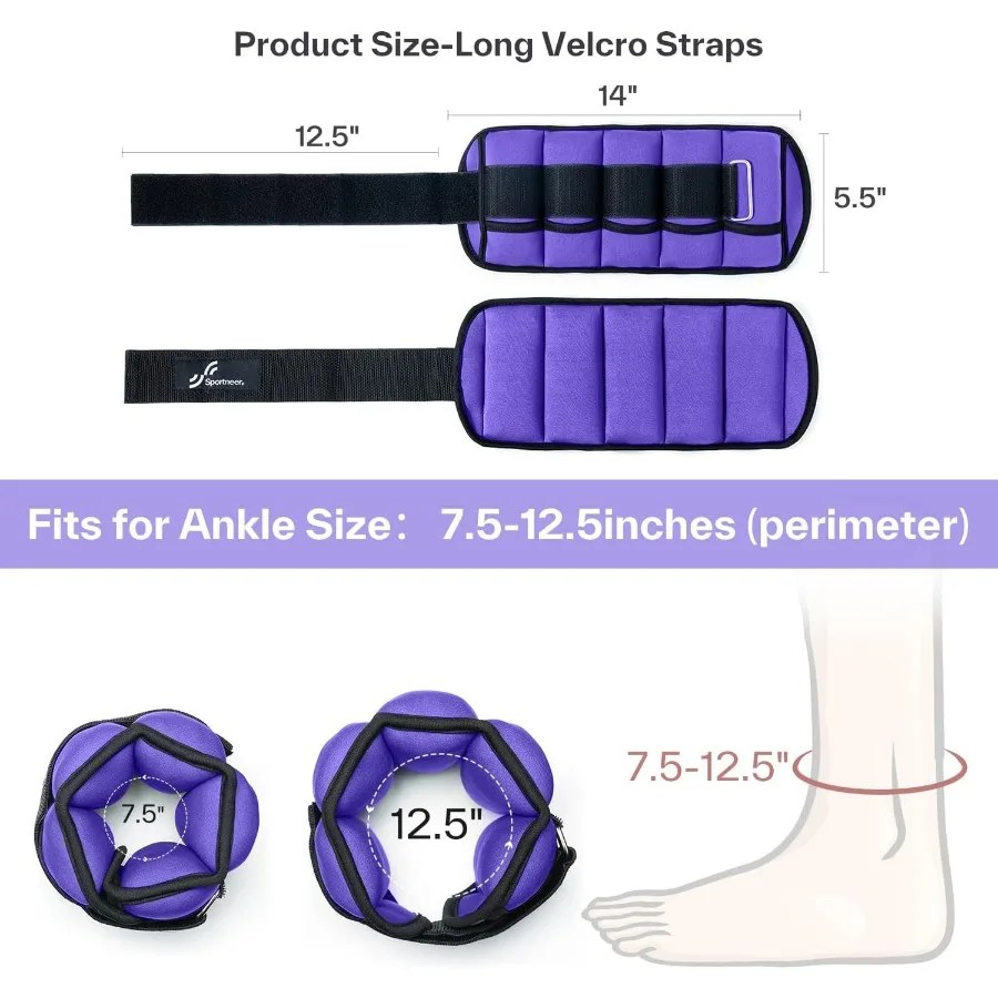 Adjustable Ankle Weights 1 Pair 2 4 6 8 10 Lbs Leg Weight Straps for Women Men, Weighted Ankle Weights Set for Gym,Fitness, Work