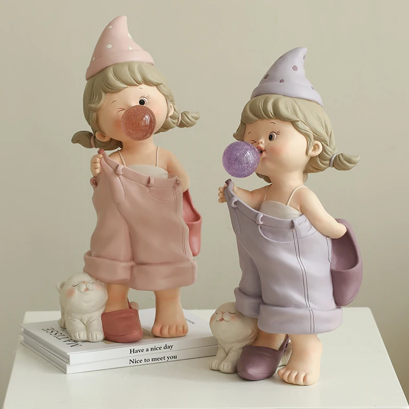 

Home Ornaments Blow Bubble Girl Living Room TV Cabinet Wine Cabinet Home Decoration Ornaments Girls Birthday Gift