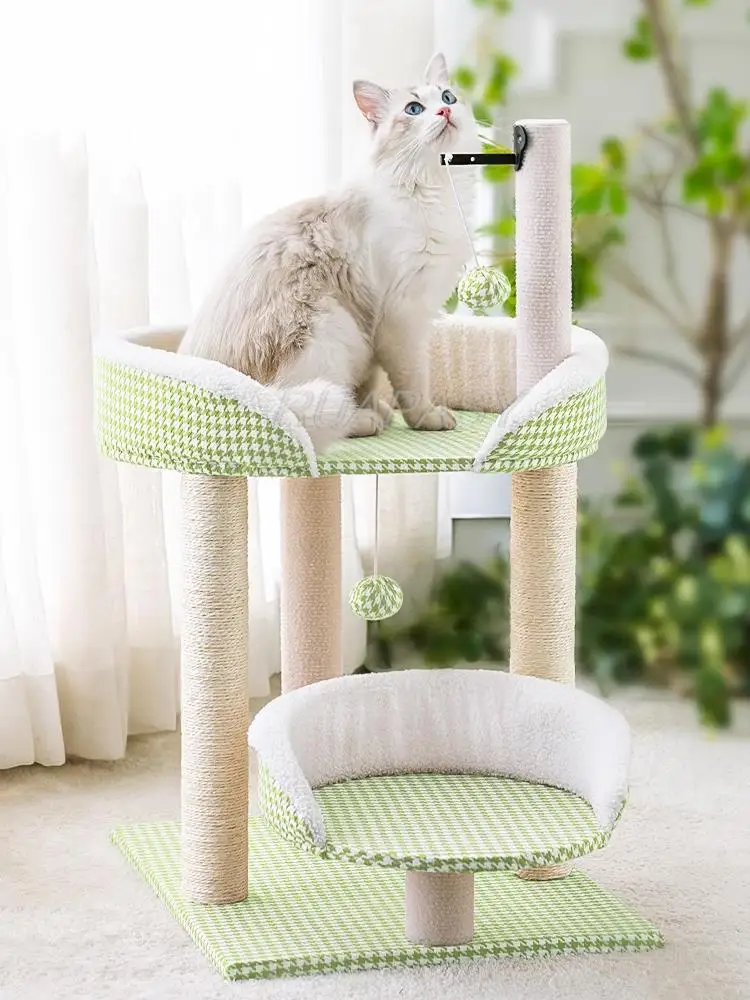 

Cat Tree Climbing Shelf Frame Grabbing Column Sisal Cat Villa Nest Scratcher Post Condo Scratching Jumping Platform Perch Toys