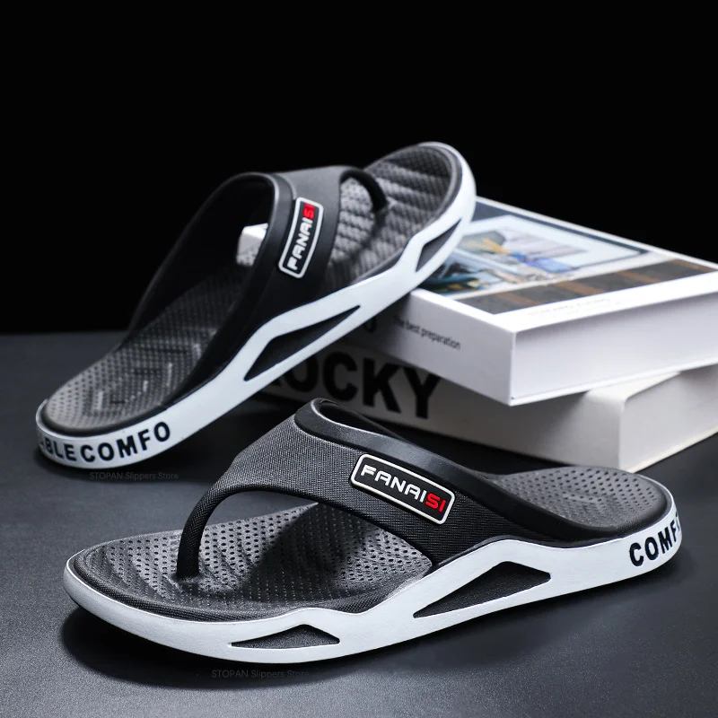 Men's Slippers Summer Man Sandals Flip Flops PVC Soft-soled Beach Shoes Pinch Summer Outdoor Sanding Leisure Trend Couple Indoor