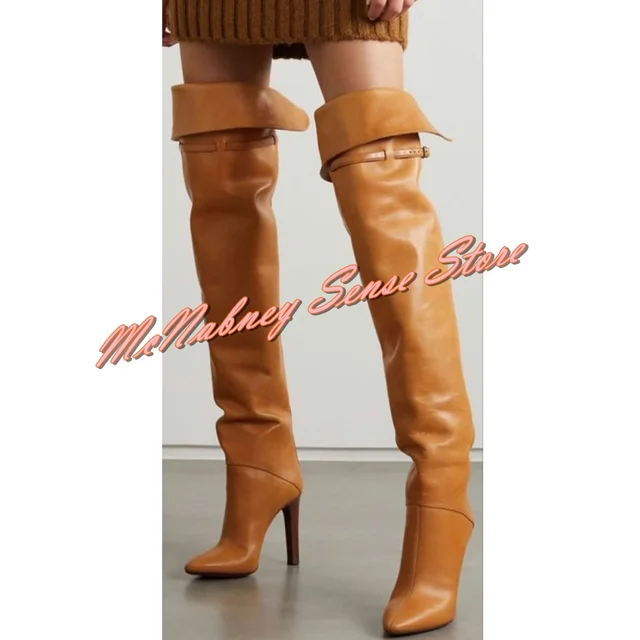 Thigh High Shoe Zone Over The Knee Boots Brown Leather Thigh High