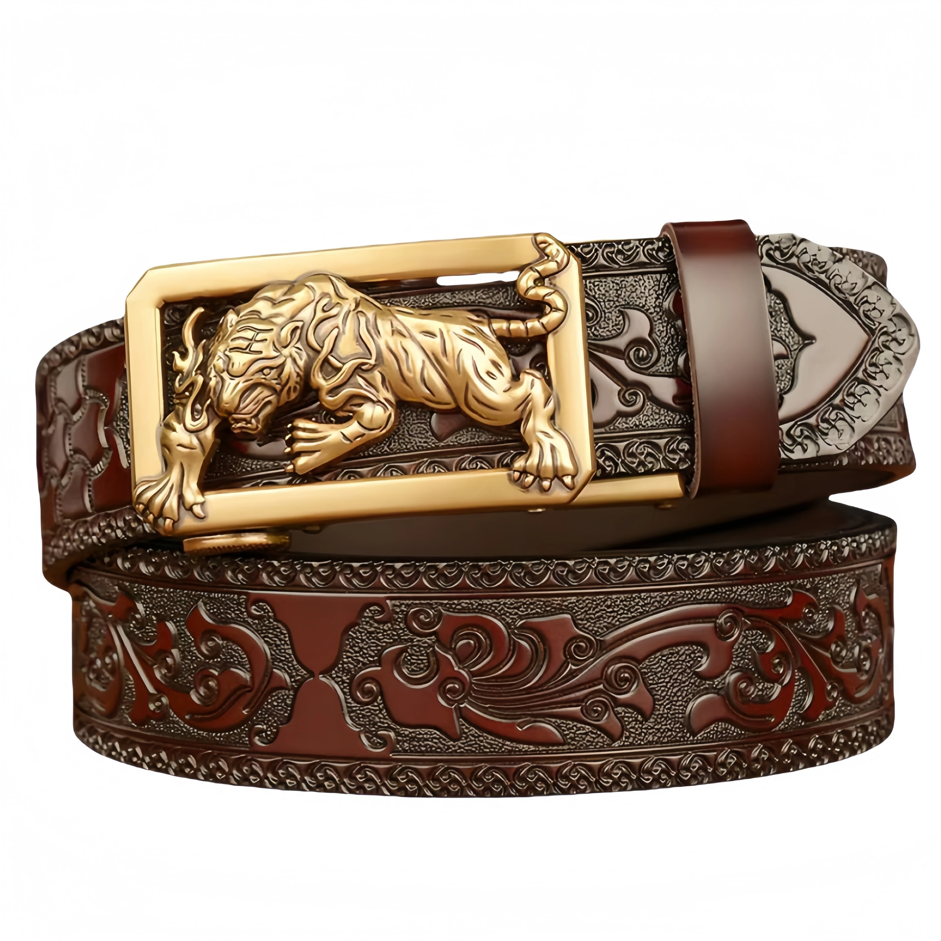 Männer Echt ledergürtel Luxus Gold Tiger Metall automatische Schnalle Rindsleder Gürtel für Männer Jeans Bund männlicher Riemen