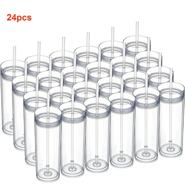 Clear Plastic Cups with Lids & Straws - 24 Pc.