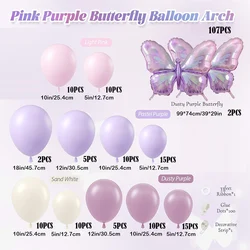 Charming Butterfly Latex Balloon Garland Arch Kit in Pink, Purple, and Lavender - Oval (107pcs butterfly set)