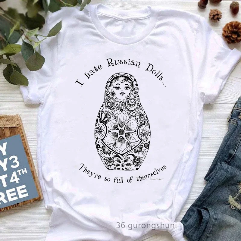 Russian Doll T-Shirt Women'S Clothing 2024 Funny Summer Fashion Tshirt Femme White Casual T Shirt Female Harajuku Shirt