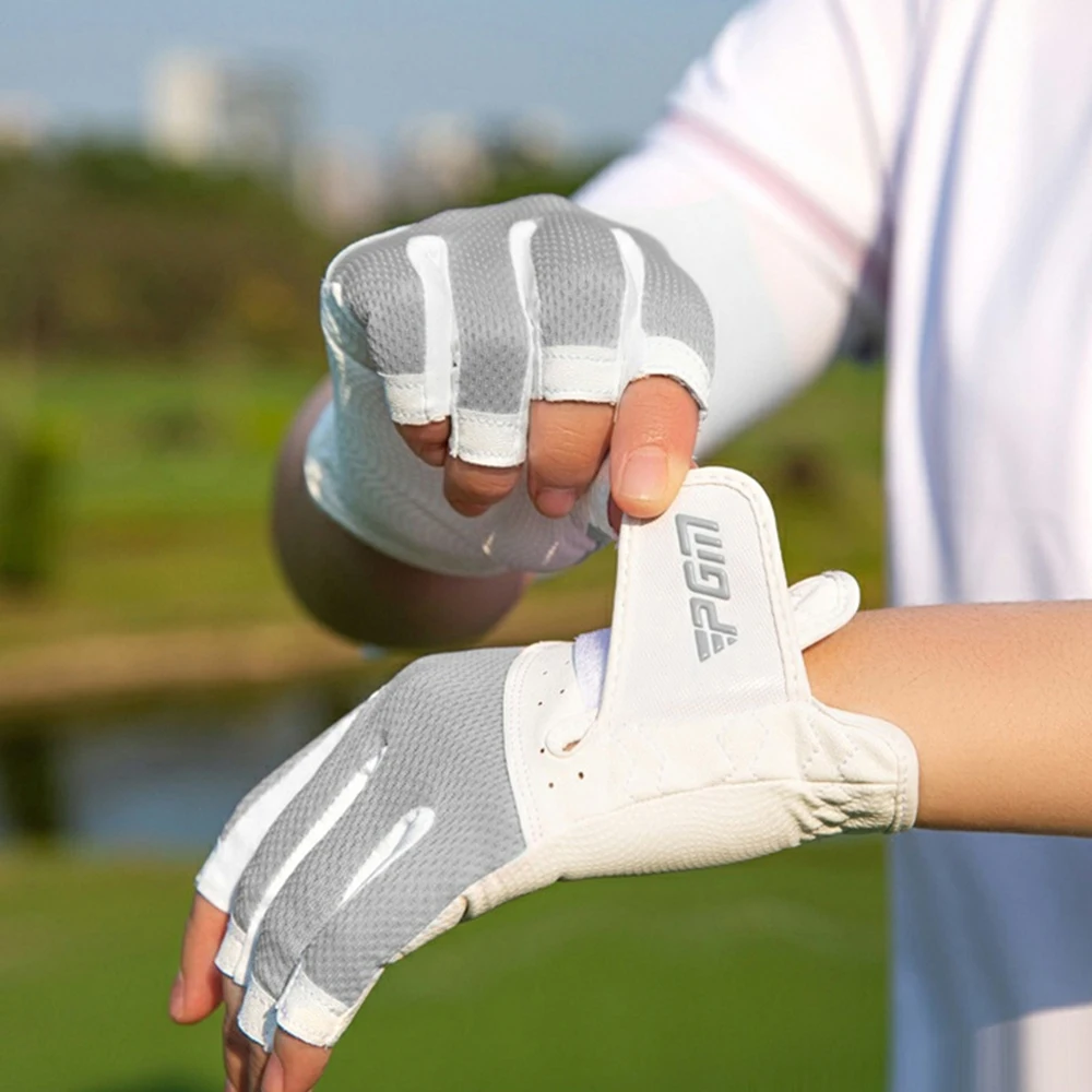 PGM Women's Open Finger Golf Gloves Adjustables Breathable Mesh PU Sunscreen Finger Cover Golfs Accessories For Golfs Lovers 3