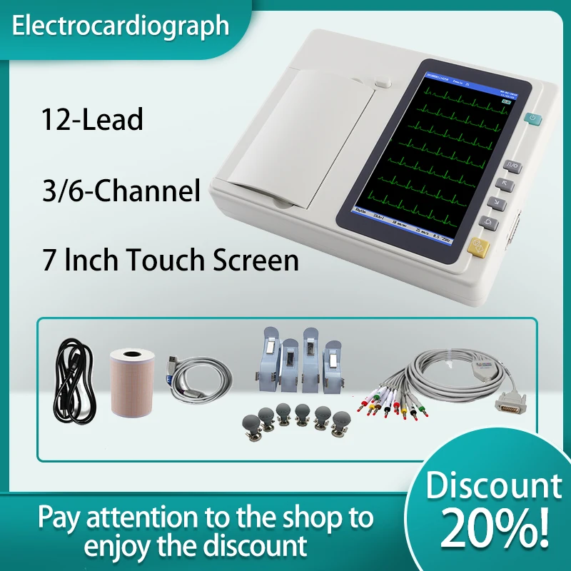 7 Inch Touch Screen 12-Lead 3-Channel ECG/EKG Machine Electrocardiograph PC Analysis Software