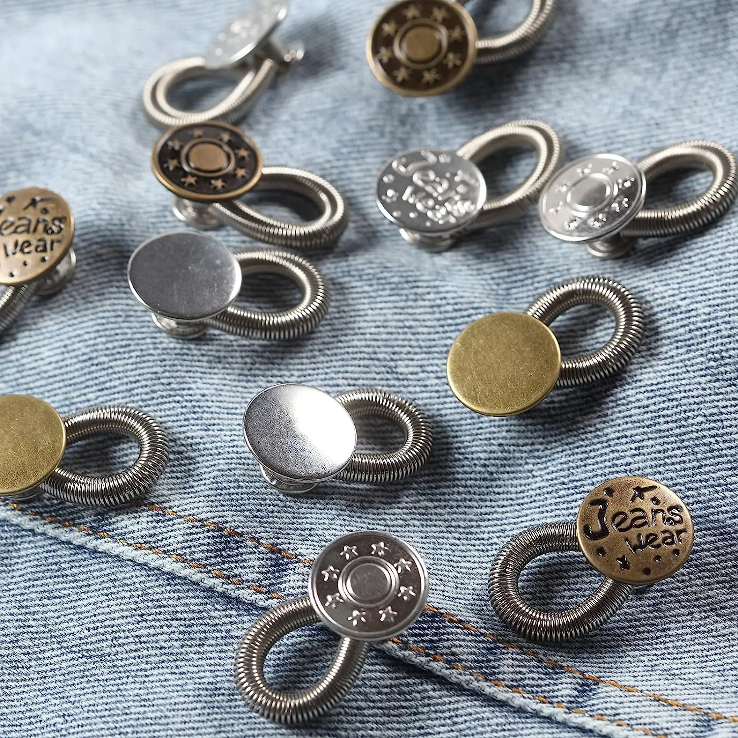 2/5Pcs Flexible Pants Waist Extender Button Pants Jeans Adjustable Retractable Elastic Spring Buttons Waist Extenders Set 6
