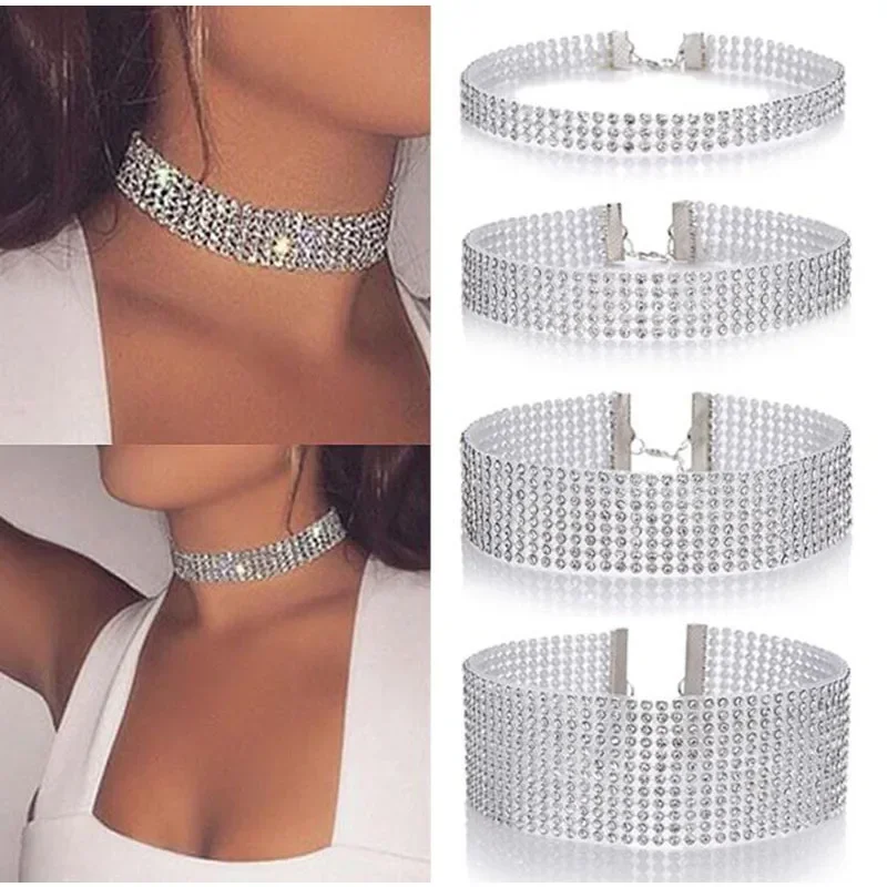 High Quality Cool Shiny Rhinestone Bundle Neck Popular Element Collar Necklace Punk Hip Hop Women's Choker Gift Korean Jewelry