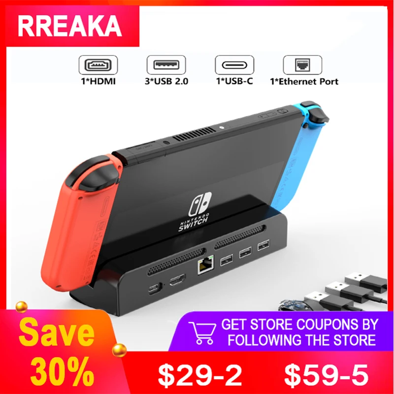 Switch Docking Station para Nintendo Switch Adaptador de tv Oled Hdmi 1000 Mbit Rj45 Ethernet Lan tipo c Hub em 1