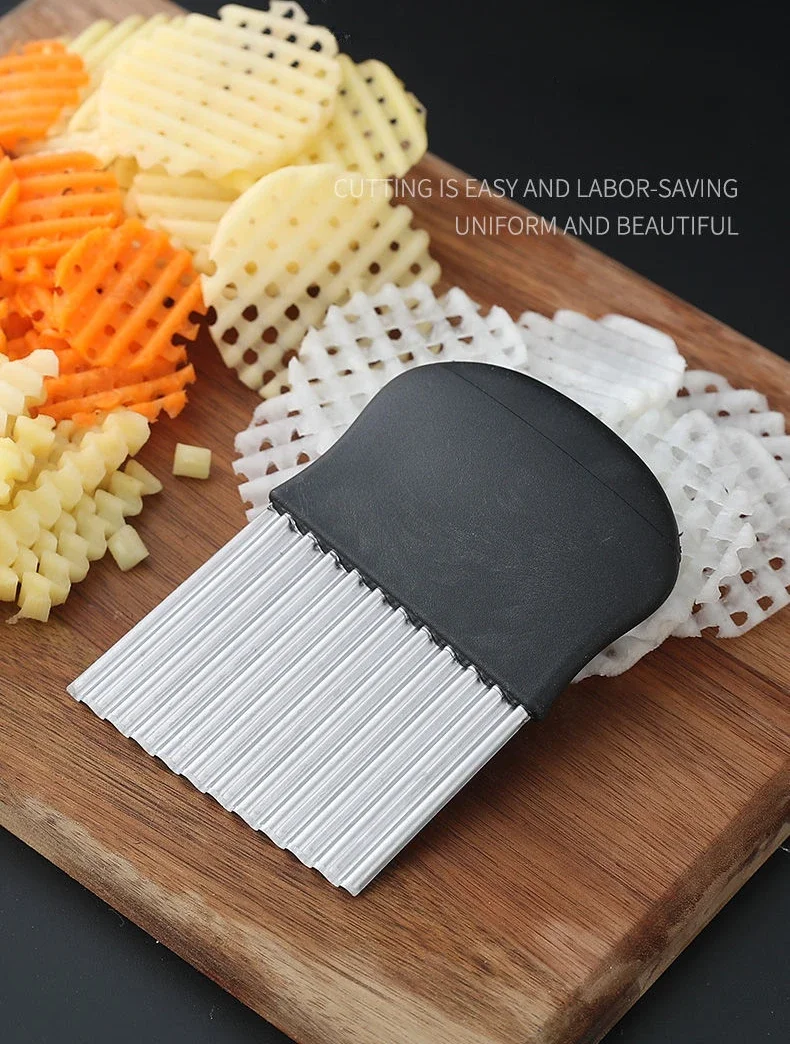Description Picture 3 of itemFrench Fries Makers Stainless Steel Potato Clip Slicer Vegetable Fruit Crinkle Wavy Knife Cutter Chopper Kitchen Vegetable Tools