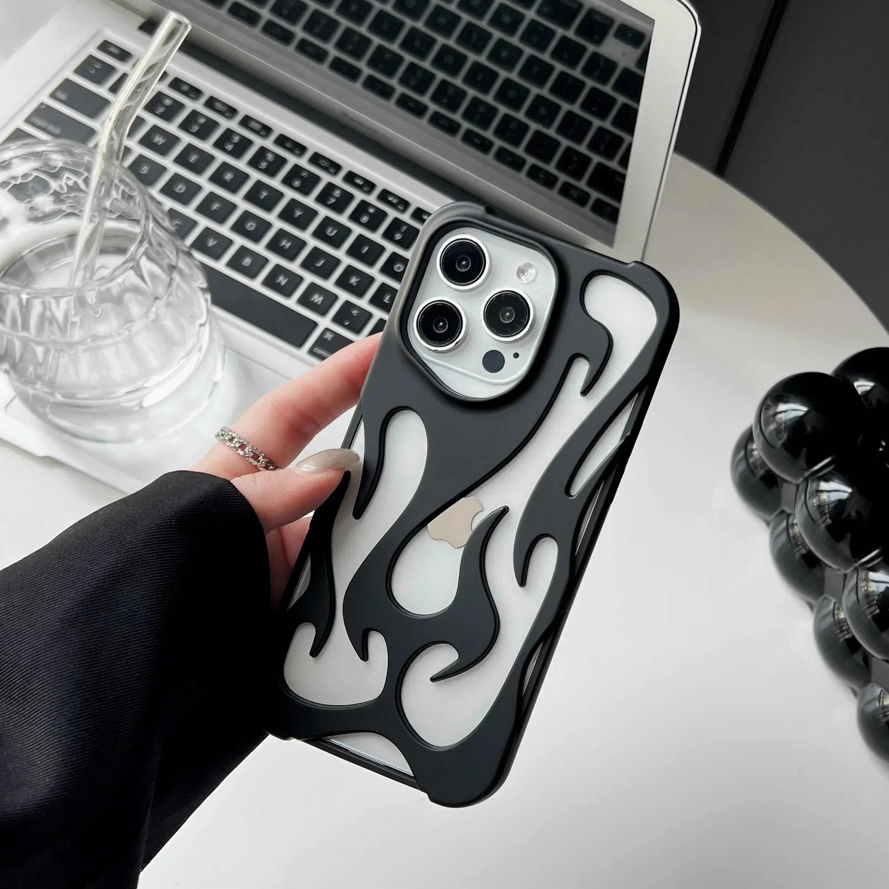 Sleek 3D Flame Pattern Shockproof Phone Case - Fashionable Hollow Slim Design