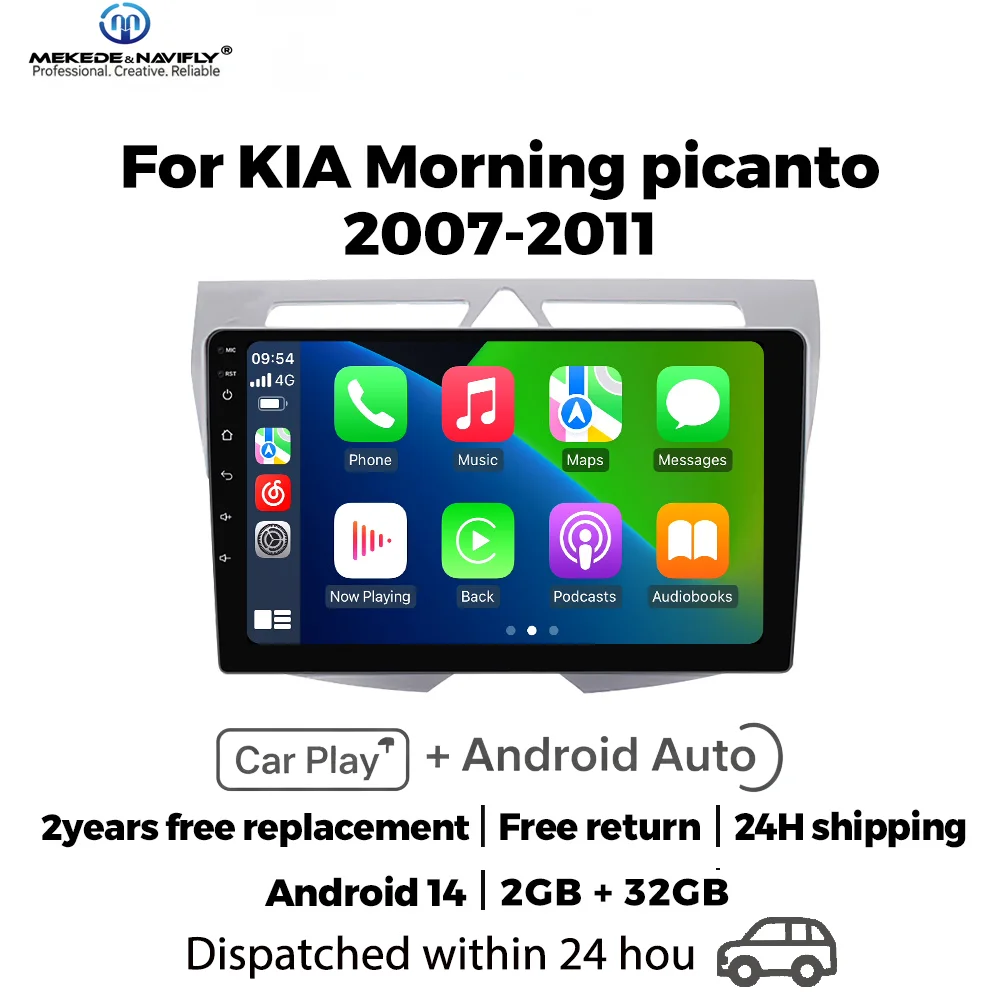 MEKEDE&NAVIFLY para Kia Morning Picanto 2007-2010, Radio de coche 2Din con Carplay, reproductores multimedia centrales, sistemas de audio inteligentes para coche 1