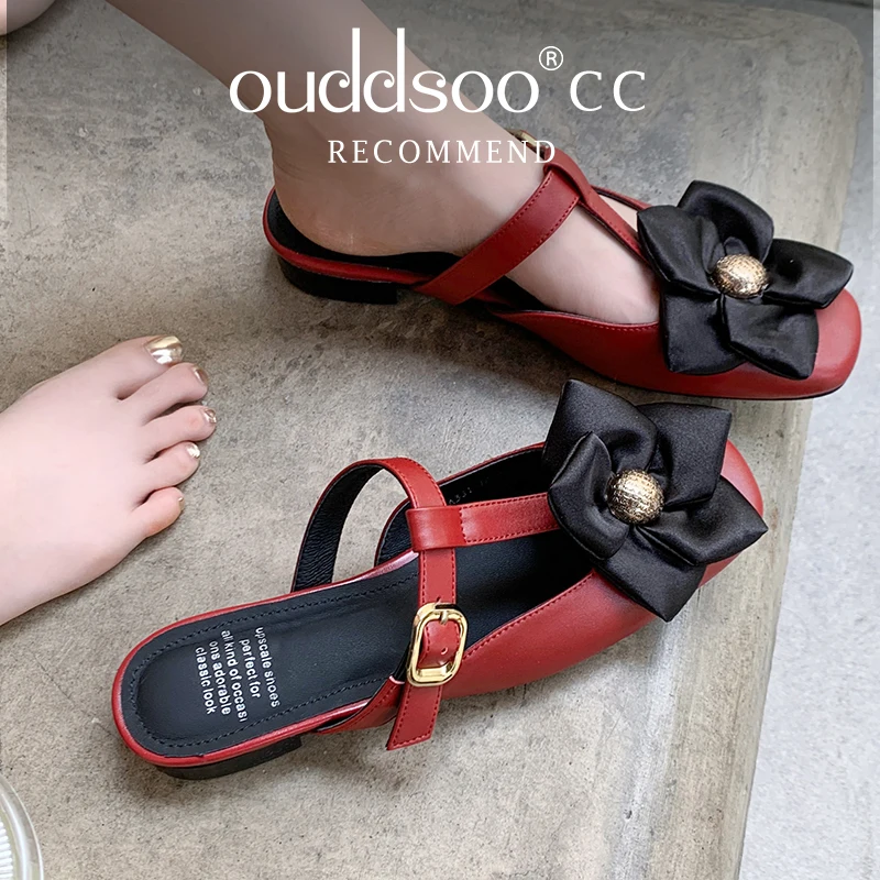 

ODS Split Toe Backless Men's Sandals Black Buckle Genuine Leather Summer Beach Shoes Luxury British Style Comfortable Lady Shoes