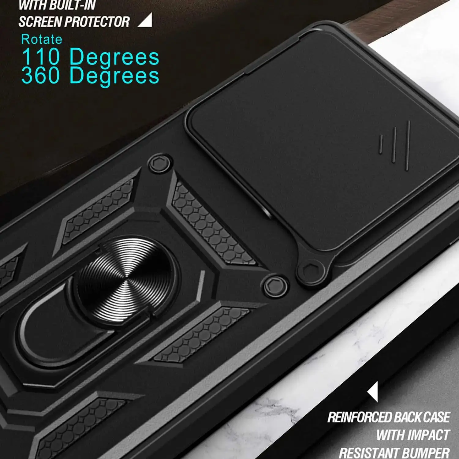 Armored Protective Phone Case with Magnetic Ring and Camera Protection