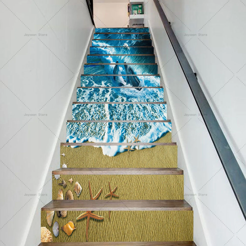 Floor Stickers 3D Landscaping Staircase Vinyl PVC Waterproof Self-Adhesive Dustproof 6pcs & 13pcs