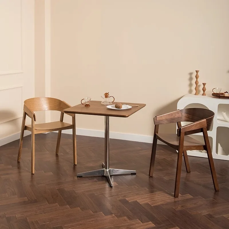 Nordic simple table walnut cafe dining table stainless steel restaurant commercial negotiation small square