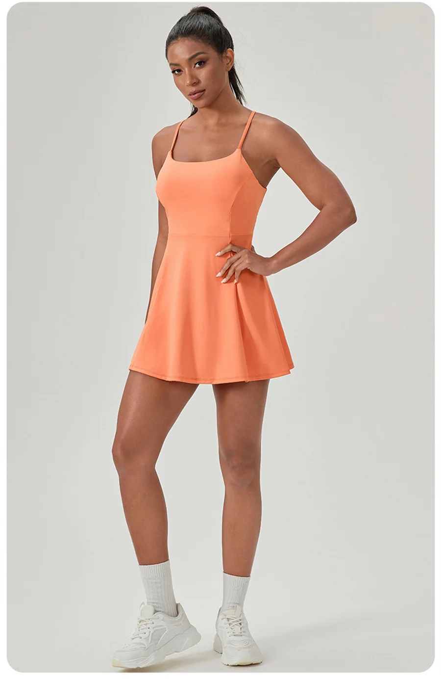 Women’s Sleeveless Tennis Dress Cross Backless Golf Long Skirt Shorts Two Pockets Training Dancing Quick Dry Sport Long Dress