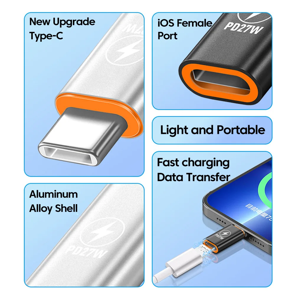 27W 타입 C-라이트닝 어댑터 고속 충전 USB C-아이오스 암 어댑터 고속 전송 USB C 컨버터 (아이폰 15, 16 호환)
