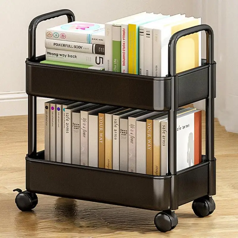 

2 Tier Rolling Storage Cart Organizer Floor Standing Snacks Book File Bookshelf Cosmetic Kitchen Seasoning Spice Storage Rack