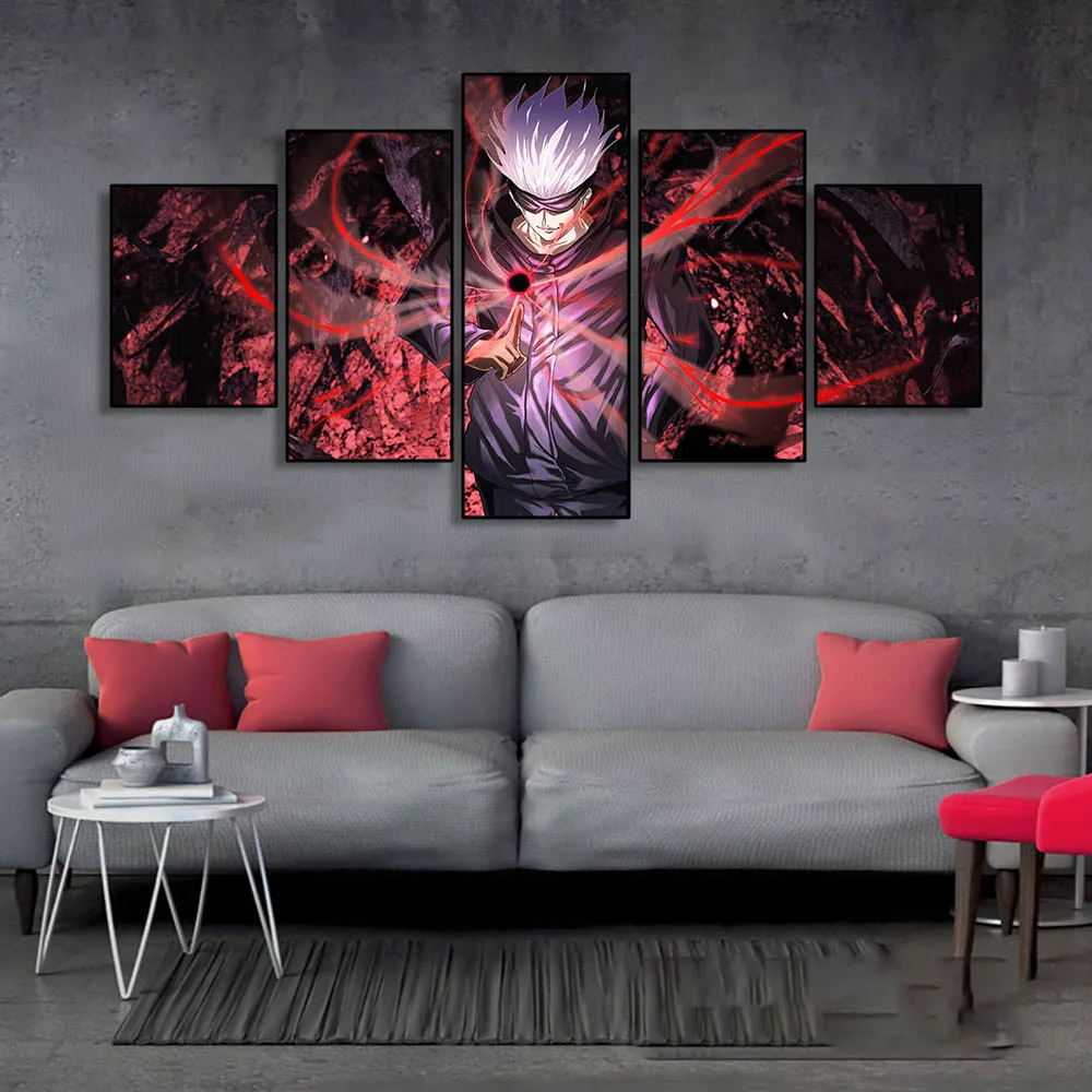 Jujutsu Kaisen Anime Poster Five-picture Combination Canvas Painting Living Room Wall Art Decorative Murals for Home Decor Gifts