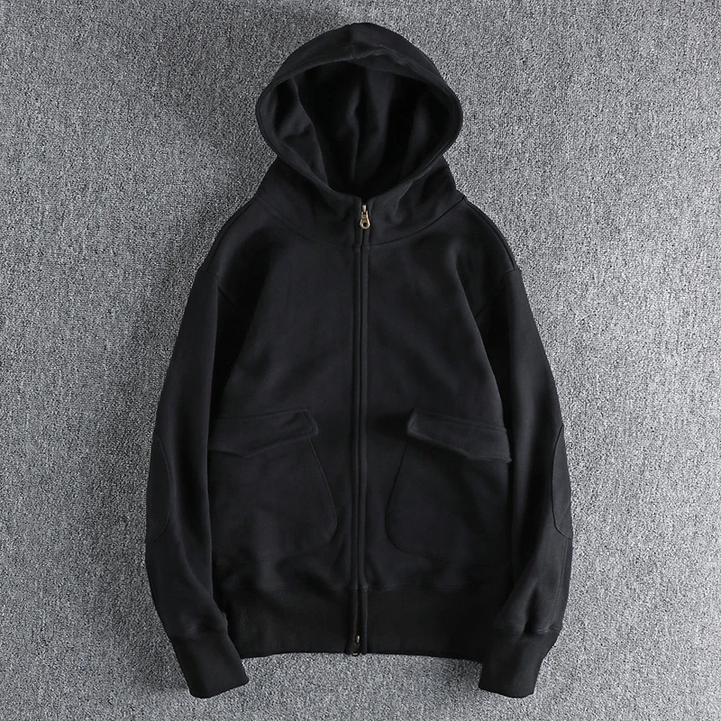 

Retro solid color heavy plus velvet padded hooded sweater men's Joker casual youth hoodie coat in autumn and winter