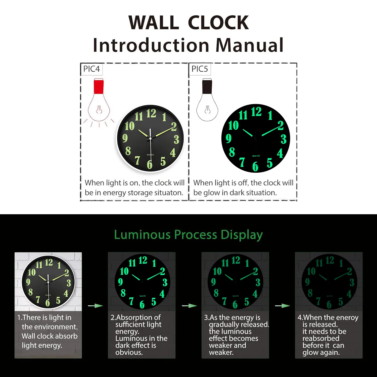 Wall Clock 1pc 8-inch minimalist glow-in-the-dark luminous digital hands design home mute for home decor