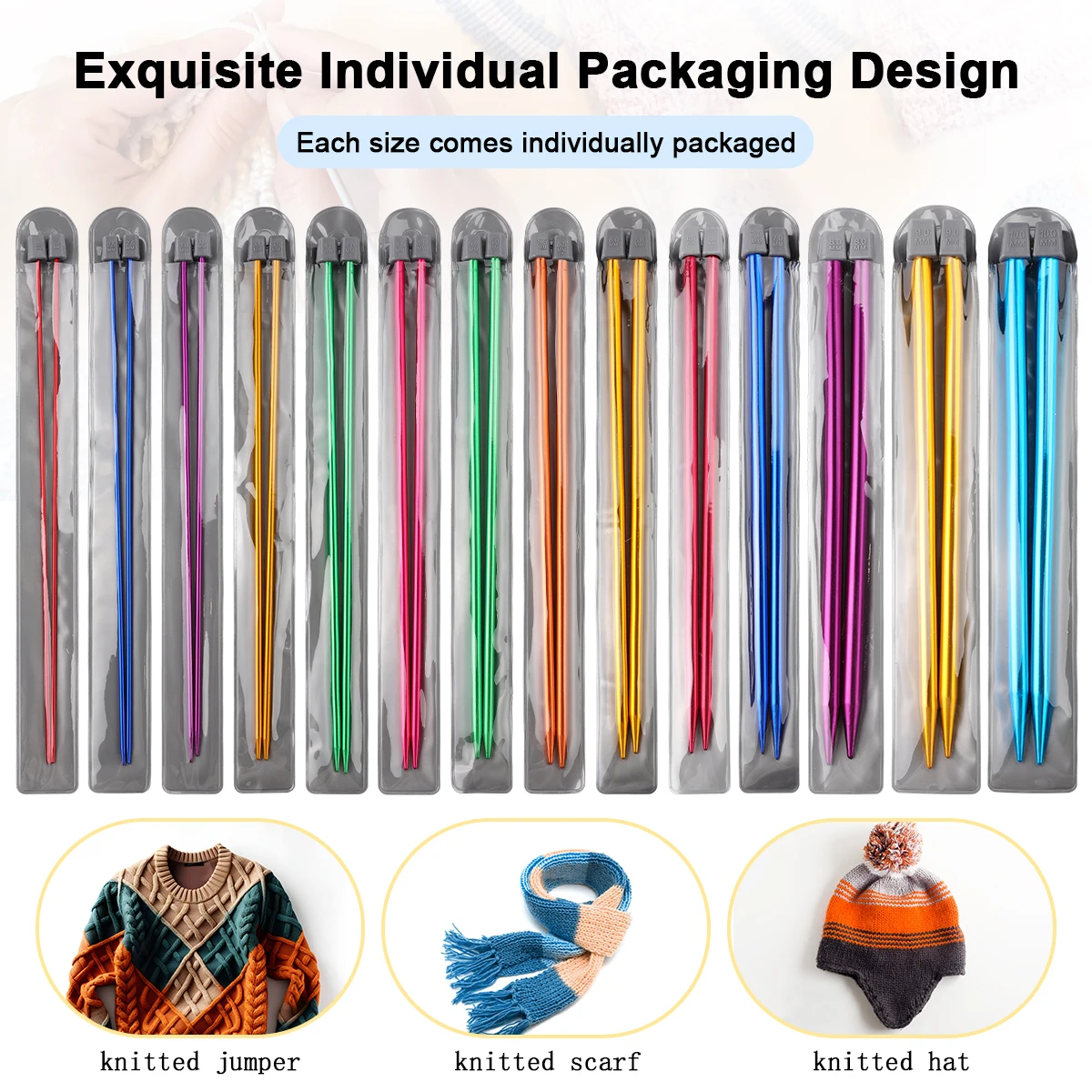 Knitting Needles Knitting Supplies Knitting Material Knitting Craft Supplies 14PCS Stainless steel Knitting Needles Set Pointed Knitting Needles Crochet Supplies Beginners Handmade(2-10mm）